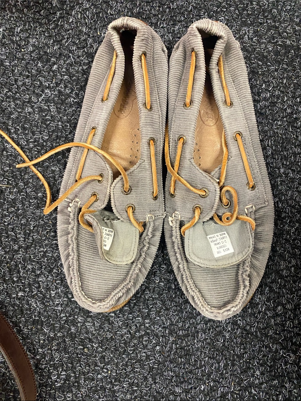 Sperry Men's Corduroy Boat Shoes in Taupe with Tan Laces
